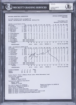 Kobe Bryant Signed 2006 NBA Official Scorers Report From 81 Point Game on 1/22/2006 (Beckett GEM MT 10)